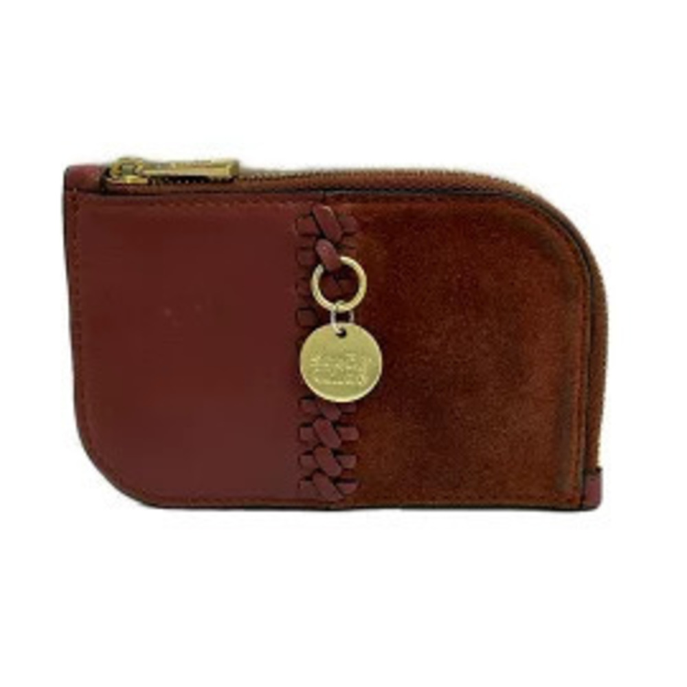 Chloe coin case Wallet L shaped Zipper Card Key Ring Brown Leather